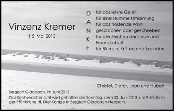 Anzeige von Vinzenz Kremer von Kölner Stadt-Anzeiger / Kölnische Rundschau / Express