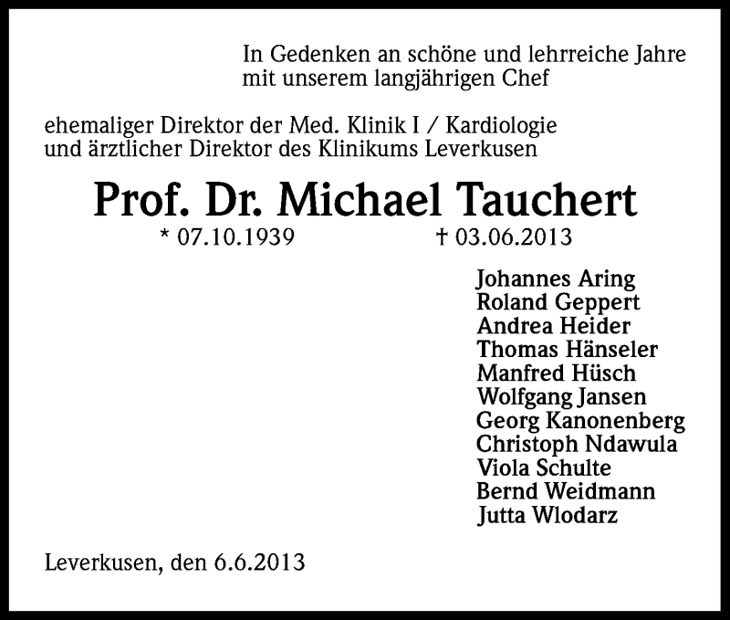  Traueranzeige für Michael Tauchert vom 07.06.2013 aus Kölner Stadt-Anzeiger / Kölnische Rundschau / Express