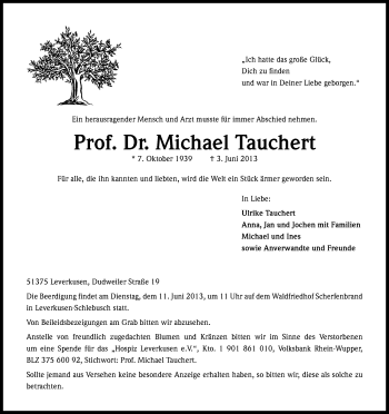 Anzeige von Michael Tauchert von Kölner Stadt-Anzeiger / Kölnische Rundschau / Express