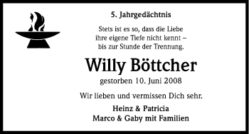 Anzeige von Willy Böttcher von Kölner Stadt-Anzeiger / Kölnische Rundschau / Express