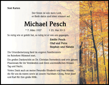 Anzeige von Michael Pesch von Kölner Stadt-Anzeiger / Kölnische Rundschau / Express