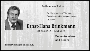 Anzeige von Ernst-Hans Brinkmann von Kölner Stadt-Anzeiger / Kölnische Rundschau / Express