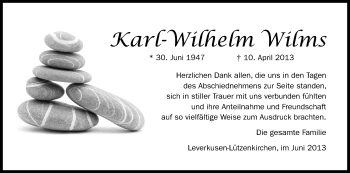 Anzeige von Karl-Wilhelm Wilms von Kölner Stadt-Anzeiger / Kölnische Rundschau / Express