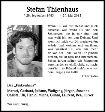 Anzeige von Stefan Thienhaus von Kölner Stadt-Anzeiger / Kölnische Rundschau / Express