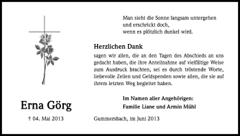 Anzeige von Erna Görg von Kölner Stadt-Anzeiger / Kölnische Rundschau / Express