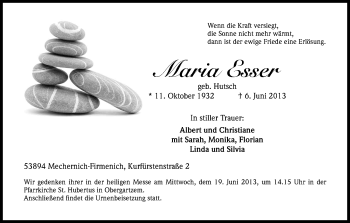 Anzeige von Maria Esser von Kölner Stadt-Anzeiger / Kölnische Rundschau / Express