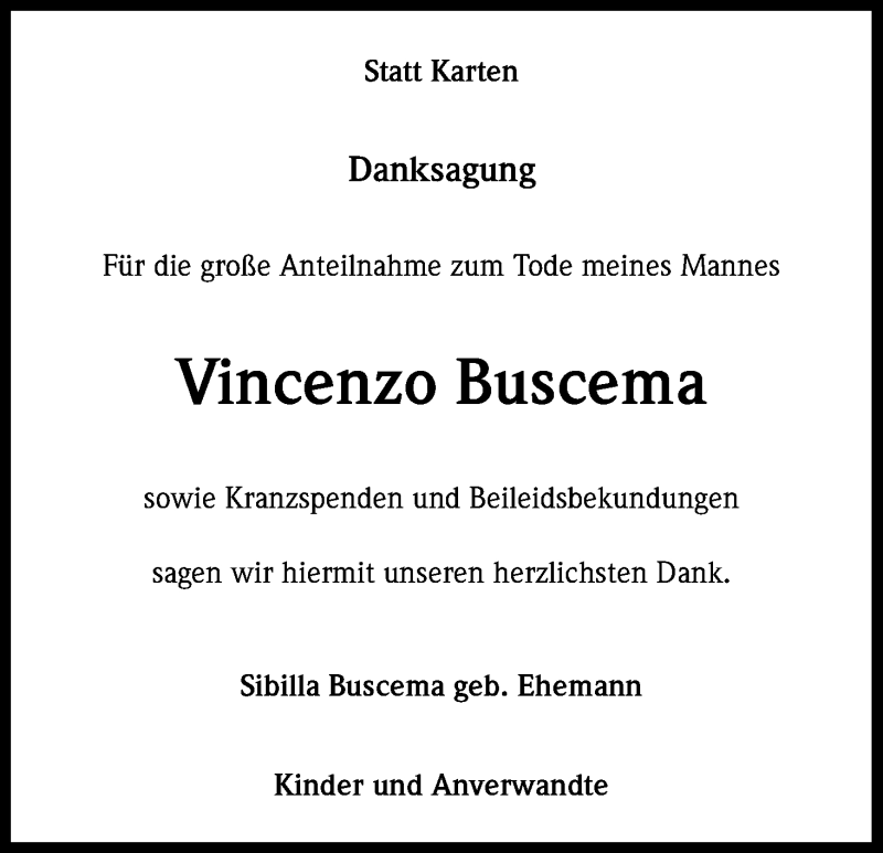  Traueranzeige für Vincenzo Buscema vom 15.06.2013 aus Kölner Stadt-Anzeiger / Kölnische Rundschau / Express