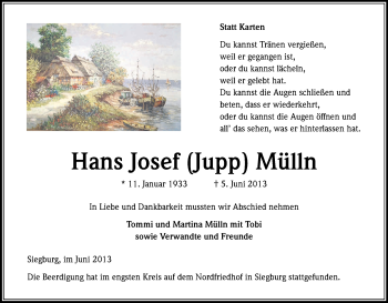Anzeige von Hans Josef Mülln von Kölner Stadt-Anzeiger / Kölnische Rundschau / Express