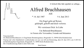 Anzeige von Alfred Bruchhausen von Kölner Stadt-Anzeiger / Kölnische Rundschau / Express