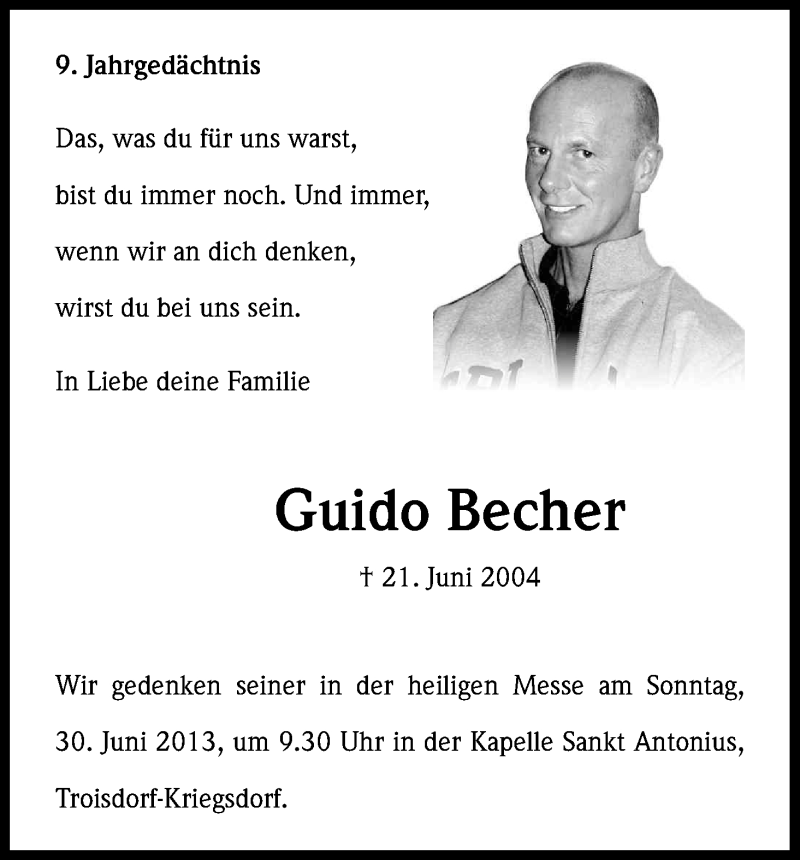  Traueranzeige für Guido Becher vom 22.06.2013 aus Kölner Stadt-Anzeiger / Kölnische Rundschau / Express