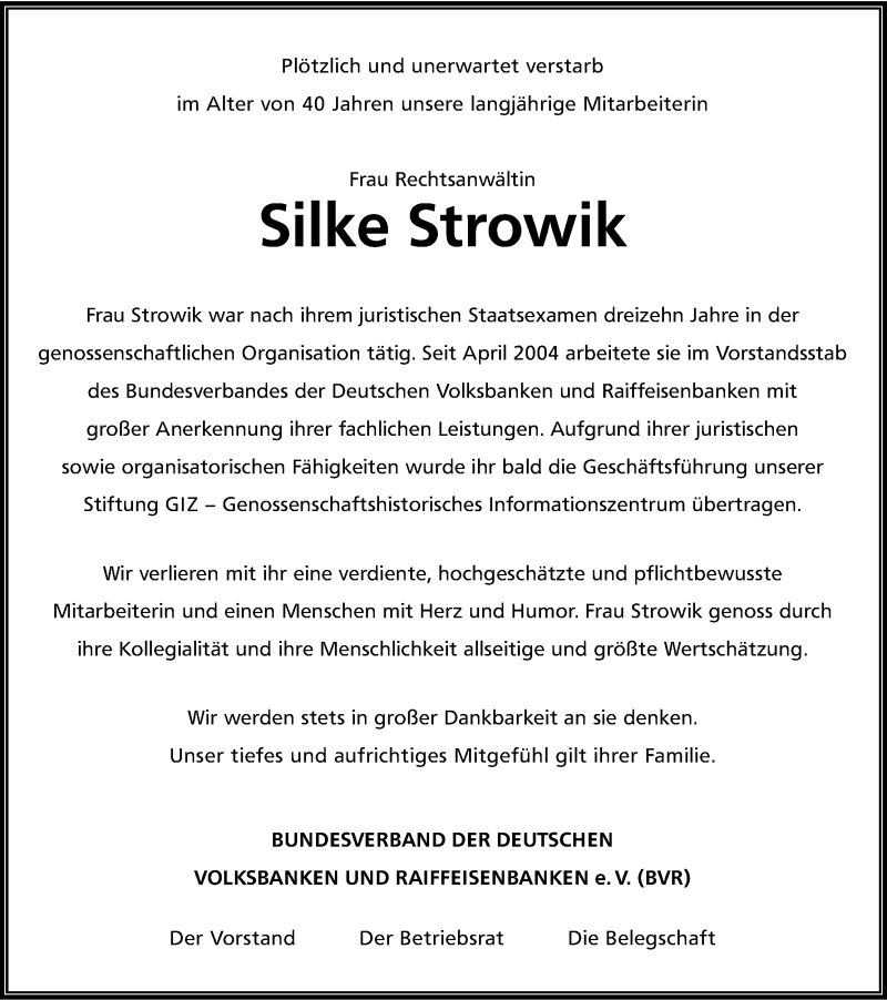  Traueranzeige für Silke Strowik vom 15.06.2013 aus Kölner Stadt-Anzeiger / Kölnische Rundschau / Express