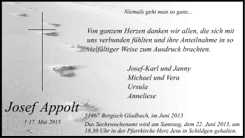 Anzeige von Josef Appolt von Kölner Stadt-Anzeiger / Kölnische Rundschau / Express