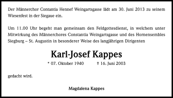 Anzeige von Karl-Josef Kappes von Kölner Stadt-Anzeiger / Kölnische Rundschau / Express