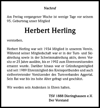 Anzeige von Herbert Herling von Kölner Stadt-Anzeiger / Kölnische Rundschau / Express