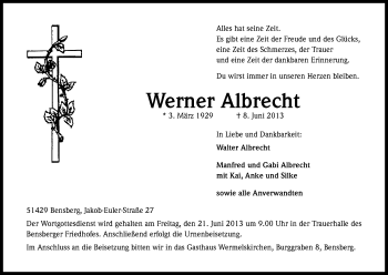 Anzeige von Werner Albrecht von Kölner Stadt-Anzeiger / Kölnische Rundschau / Express