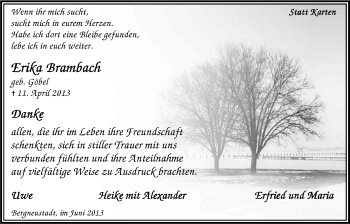 Anzeige von Erika Brambach von Kölner Stadt-Anzeiger / Kölnische Rundschau / Express