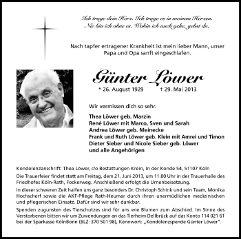 Anzeige von Günter Löwer von Kölner Stadt-Anzeiger / Kölnische Rundschau / Express