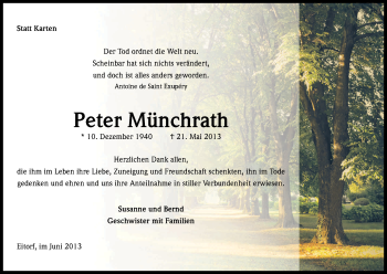 Anzeige von Peter Münchrath von Kölner Stadt-Anzeiger / Kölnische Rundschau / Express