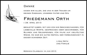 Anzeige von Friedemann Orth von Kölner Stadt-Anzeiger / Kölnische Rundschau / Express