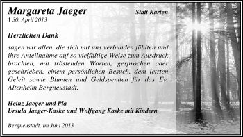 Anzeige von Margareta Jaeger von Kölner Stadt-Anzeiger / Kölnische Rundschau / Express