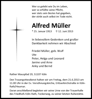 Anzeige von Alfred Müller von Kölner Stadt-Anzeiger / Kölnische Rundschau / Express