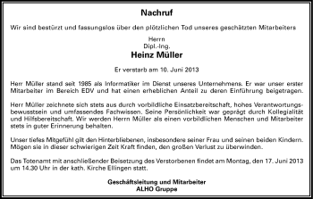 Anzeige von Heinz Müller von Kölner Stadt-Anzeiger / Kölnische Rundschau / Express