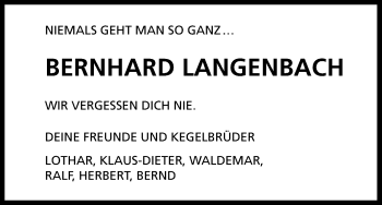 Anzeige von Bernhard Langenbach von Kölner Stadt-Anzeiger / Kölnische Rundschau / Express