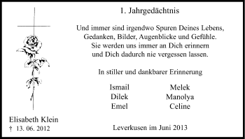 Anzeige von Elisabeth Klein von Kölner Stadt-Anzeiger / Kölnische Rundschau / Express
