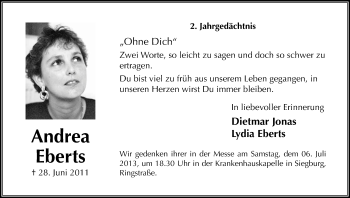 Anzeige von Andrea Eberts von Kölner Stadt-Anzeiger / Kölnische Rundschau / Express