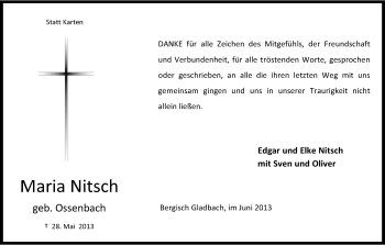 Anzeige von Maria Nitsch von Kölner Stadt-Anzeiger / Kölnische Rundschau / Express