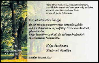 Anzeige von Horst Puschmann von Kölner Stadt-Anzeiger / Kölnische Rundschau / Express