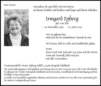 Anzeige von Irmgard Eyberg von Kölner Stadt-Anzeiger / Kölnische Rundschau / Express