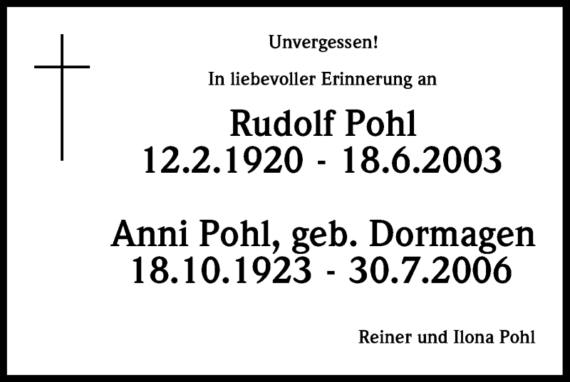  Traueranzeige für Rudolf Pohl vom 18.06.2013 aus Kölner Stadt-Anzeiger / Kölnische Rundschau / Express