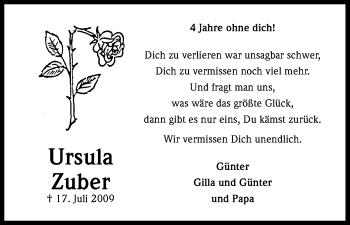 Anzeige von Ursula Zuber von Kölner Stadt-Anzeiger / Kölnische Rundschau / Express