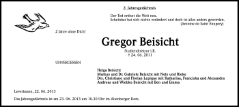 Anzeige von Gregor Beisicht von Kölner Stadt-Anzeiger / Kölnische Rundschau / Express