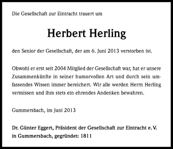 Anzeige von Herbert Herling von Kölner Stadt-Anzeiger / Kölnische Rundschau / Express