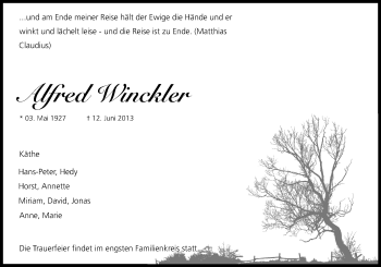 Anzeige von Alfred Winckler von Kölner Stadt-Anzeiger / Kölnische Rundschau / Express