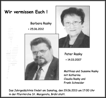 Anzeige von Barbara Rasky von Kölner Stadt-Anzeiger / Kölnische Rundschau / Express