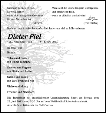 Anzeige von Dieter Piel von Kölner Stadt-Anzeiger / Kölnische Rundschau / Express
