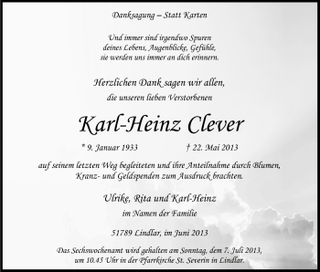 Anzeige von Karl-Heinz Clever von Kölner Stadt-Anzeiger / Kölnische Rundschau / Express