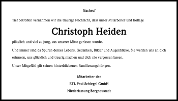 Anzeige von Christoph Heiden von Kölner Stadt-Anzeiger / Kölnische Rundschau / Express