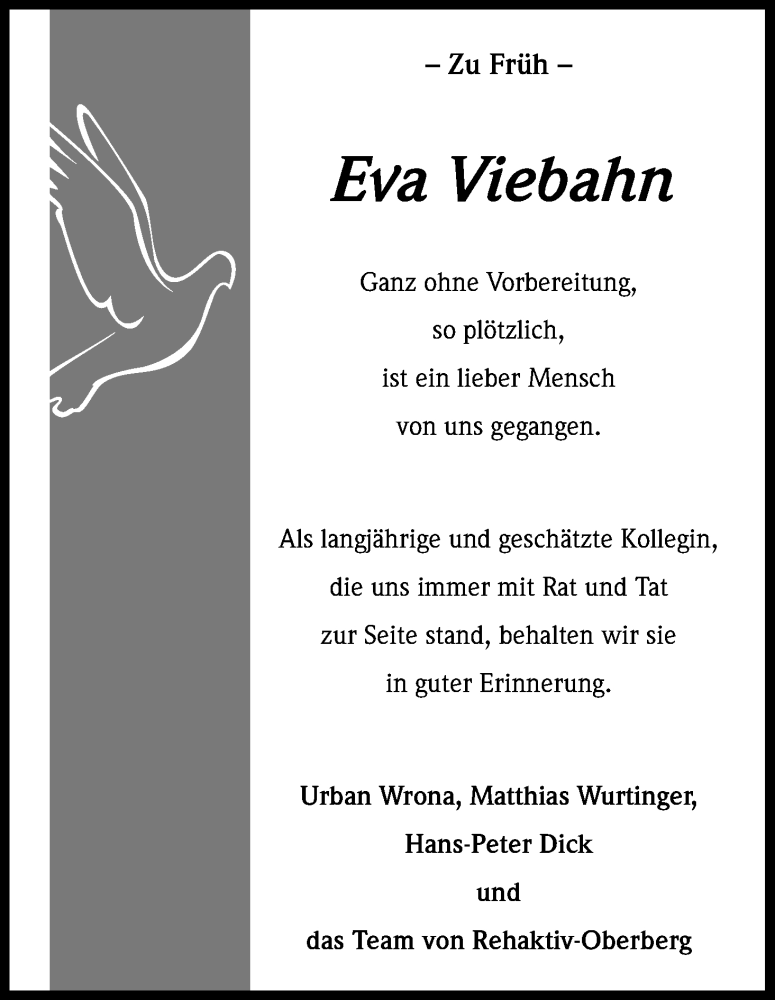  Traueranzeige für Eva Viebahn vom 21.06.2013 aus Kölner Stadt-Anzeiger / Kölnische Rundschau / Express