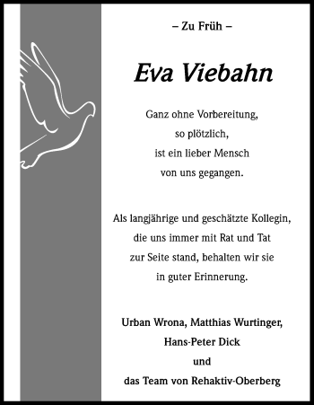 Anzeige von Eva Viebahn von Kölner Stadt-Anzeiger / Kölnische Rundschau / Express