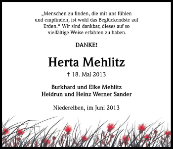 Anzeige von Herta Mehlitz von Kölner Stadt-Anzeiger / Kölnische Rundschau / Express