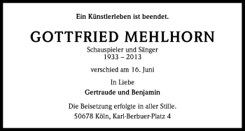 Anzeige von Gottfried Mehlhorn von Kölner Stadt-Anzeiger / Kölnische Rundschau / Express