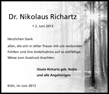 Anzeige von Nikolaus Richartz von Kölner Stadt-Anzeiger / Kölnische Rundschau / Express