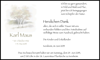 Anzeige von Karl Maus von Kölner Stadt-Anzeiger / Kölnische Rundschau / Express