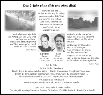 Anzeige von Christoph Reuter von Kölner Stadt-Anzeiger / Kölnische Rundschau / Express