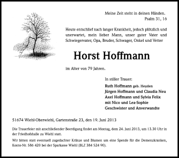 Anzeige von Horst Hoffmann von Kölner Stadt-Anzeiger / Kölnische Rundschau / Express
