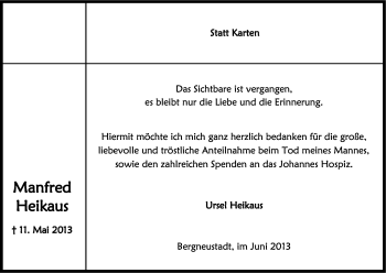 Anzeige von Heikhaus Manfred von Kölner Stadt-Anzeiger / Kölnische Rundschau / Express